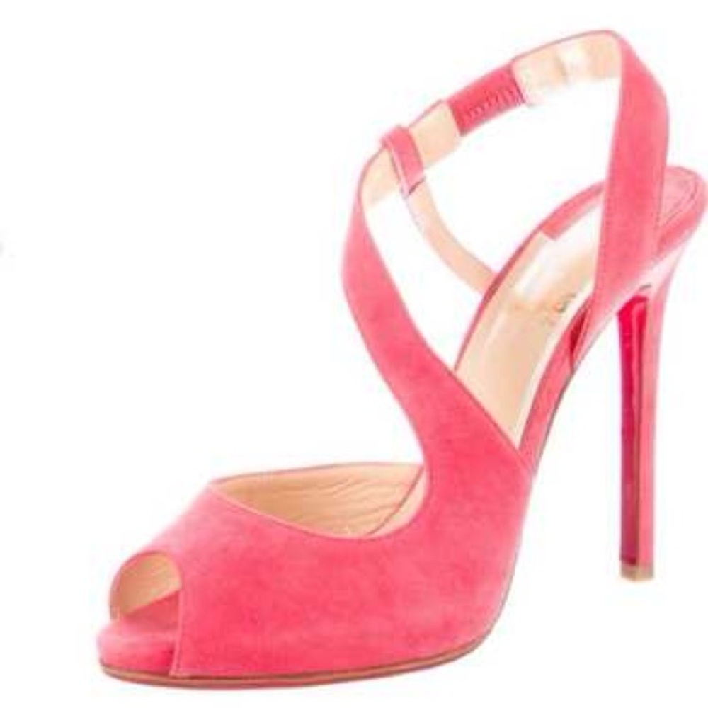 Christian Louboutin Pink Suede Viveka 120 Peep Toe Pumps Sz 36.5